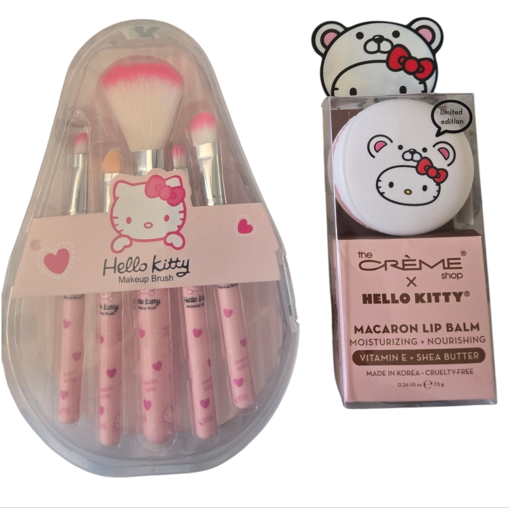 Hello Kitty Pink Makeup Brush Set and the CRÈME shop Lip Balm